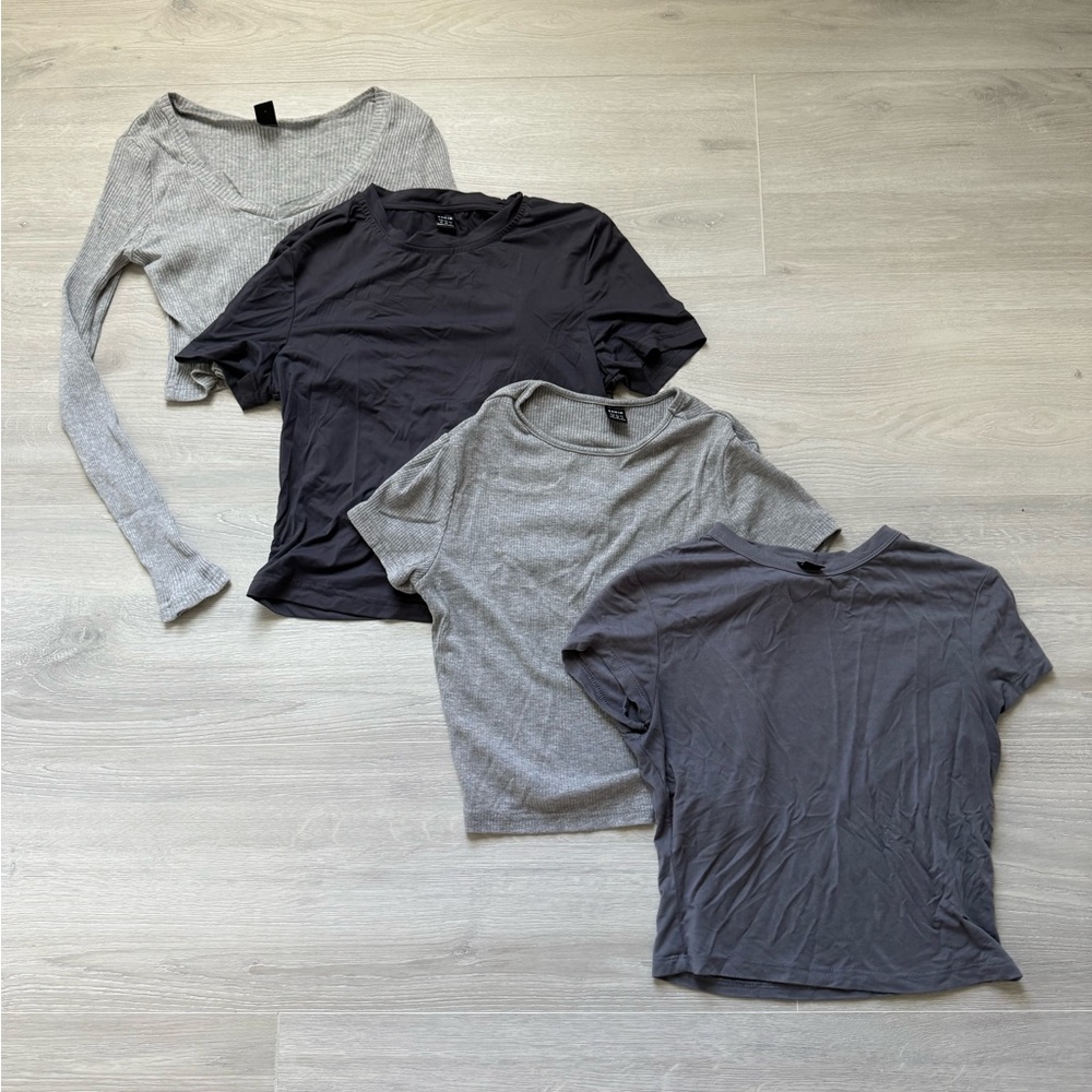 Women's Gray and Black Tops Set